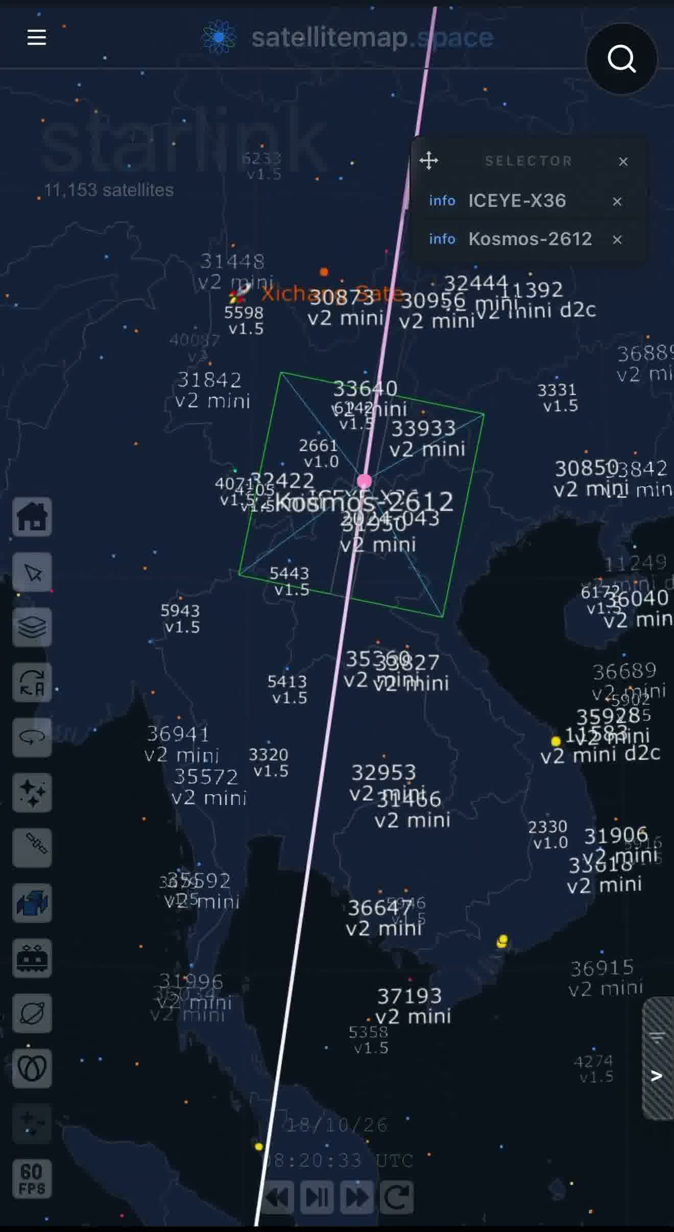 Specialists tracking this in real time now have harder numbers than a close pass. Orbital Radar's latest computation puts the closest approach at roughly 26 meters, with earlier passes logged at 136 meters and 578 meters as Kosmos 2612 tightened its formation over multiple orbits, each pass occurring at essentially zero relative velocity, meaning the Russian satellite wasn't drifting past ICEYE-X36, it was flying in matched formation with it